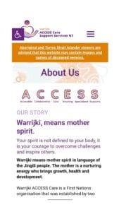 Home page website design in Darwin - Warrijki ACCESS Care Support Services NT