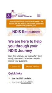 NDIS Resources website design in Darwin - Warrijki ACCESS Care Support Services NT
