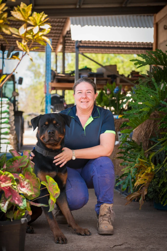 Rural Garden Supplies owner and her dog